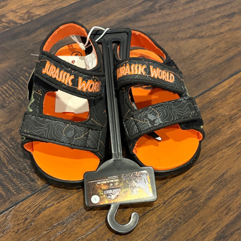 Jurassic World Kids Sandals size 5 NWT - Black and Orange